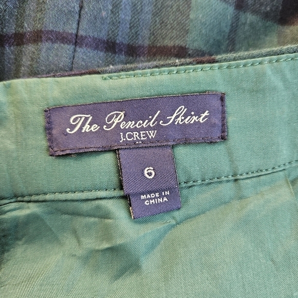 J. Crew the Pencil Skirt blue green tartan plaid wool blend size 6 - Picture 4 of 7